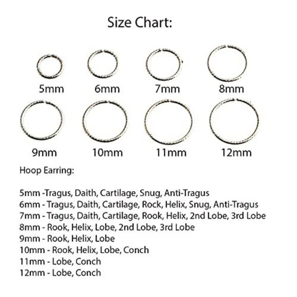 Sterling Silver Multi Size Open Piercing Hoops Cartilage Helix Tragus Handmade - Picture 8 of 8